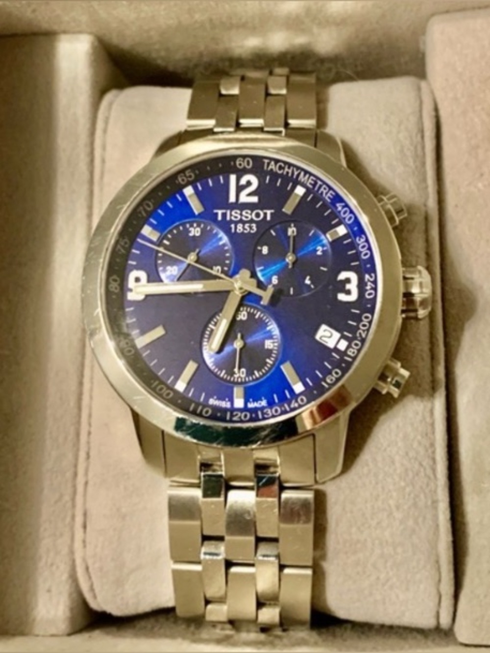 Tissot PRC200 Stainless Steel Chronograph Watch with Deep Blue Dial